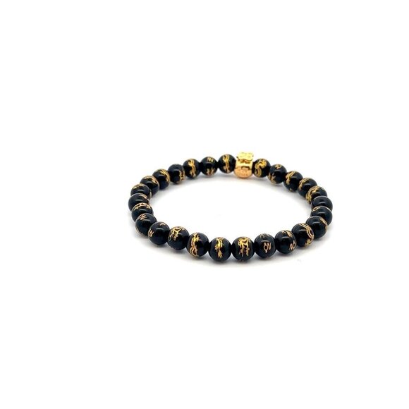 18K Gold Money Bag Lucky Charm Bracelet Onyx Gemstones 6mm - Picture 5 of 5